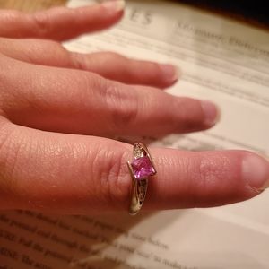 COPY - Pink Sapphire Princess cut 10k Silver ring with Diamonds